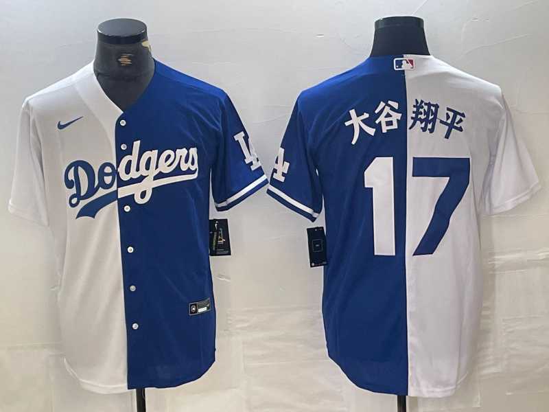 Men's Los Angeles Dodgers #17 Shohei Ohtani White Blue Two Tone Stitched Baseball Jersey Dzhi