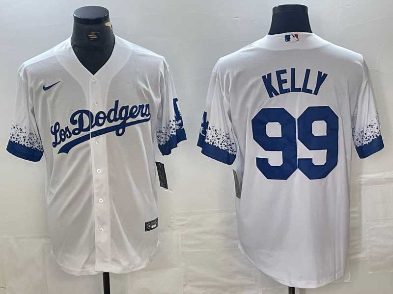 Men's Los Angeles Dodgers #99 Joe Kelly White 2021 City Connect Cool Base Stitched Jersey