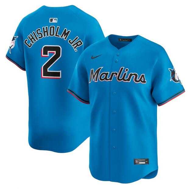 Men's Miami Marlins #2 Jazz Chisholm JR. Blue Limited Stitched Baseball Jersey Dzhi