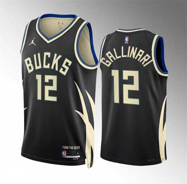 Men's Milwaukee Bucks #12 Danilo Gallinari Black Statement Edition Stitched Basketball Jersey Dzhi