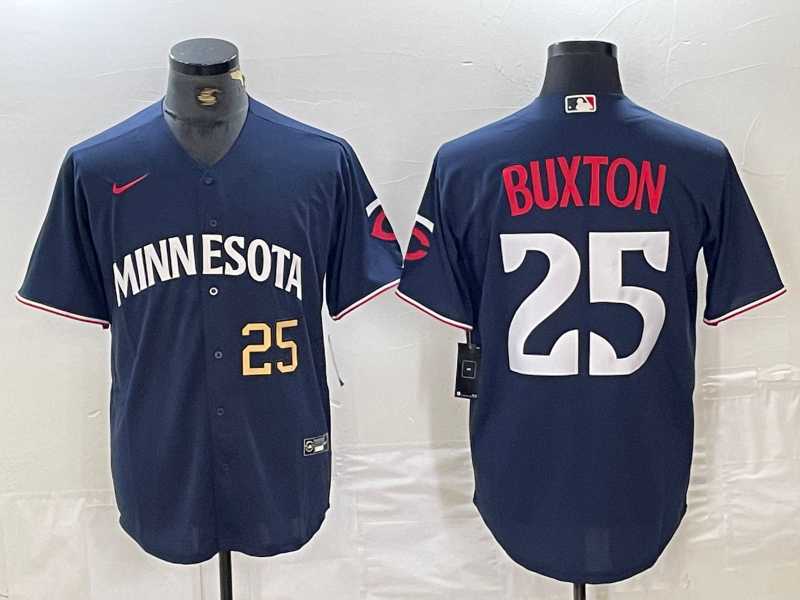 Men's Minnesota Twins #25 Byron Buxton Number 2023 Navy Blue Cool Base Stitched Jerseys1