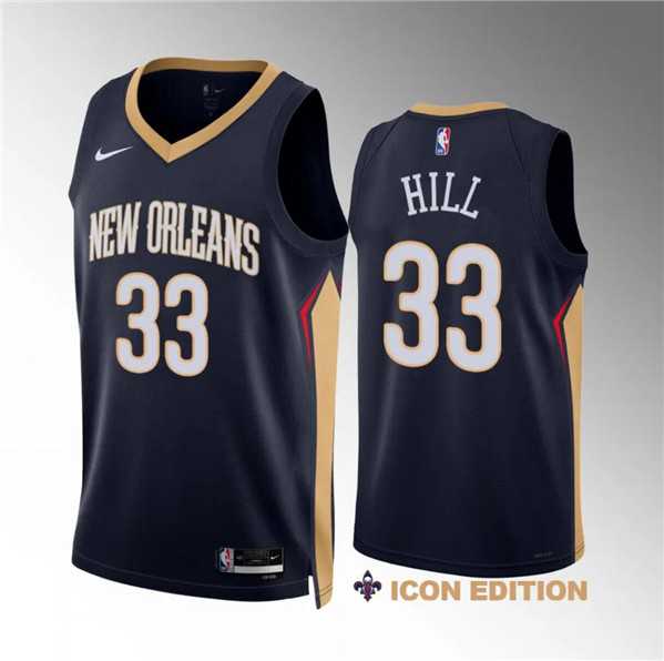 Men's New Orleans Pelicans #33 Malcolm Hill Navy Icon Edition Stitched Basketball Jersey Dzhi