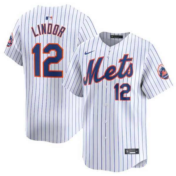 Men's New York Mets #12 Francisco Lindor White 2024 Home Limited Stitched Baseball Jersey Dzhi