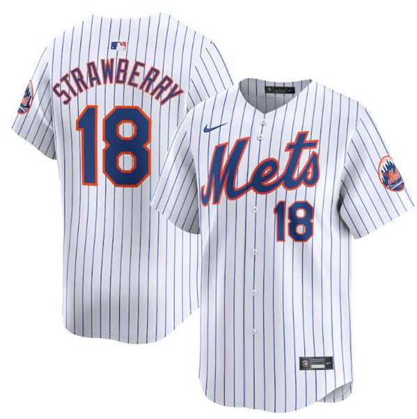 Men's New York Mets #18 Darryl Strawberry White 2024 Home Limited Stitched Baseball Jersey Dzhi