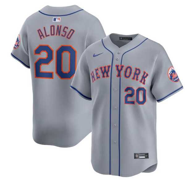 Men's New York Mets #20 Pete Alonso 2024 Gray Away Limited Stitched Baseball Jersey Dzhi