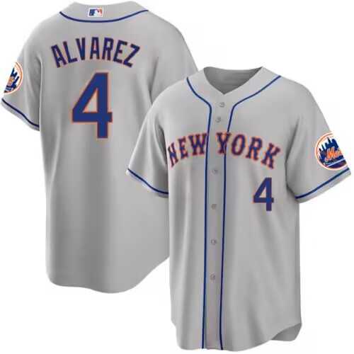 Men's New York Mets #4 Francisco Alvarez Gray 2023 Cool Base Stitched Baseball Jersey Dzhi