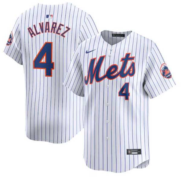 Men's New York Mets #4 Francisco Alvarez White 2024 Home Limited Stitched Baseball Jersey Dzhi
