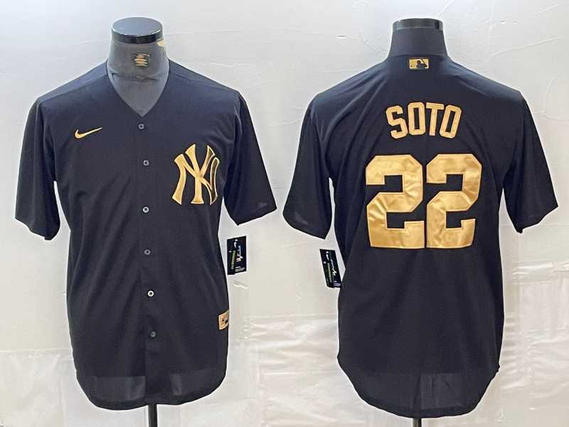 Men's New York Yankees #22 Juan Soto Black Gold Cool Base Stitched Jersey
