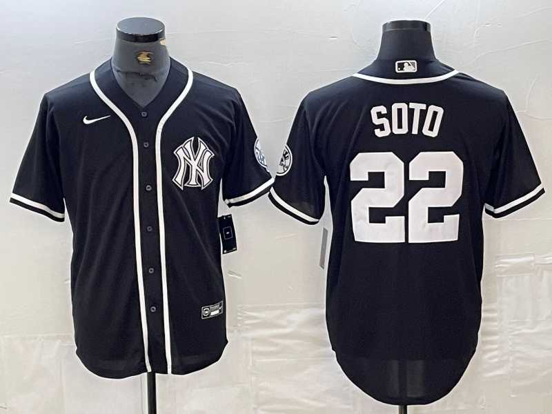 Men's New York Yankees #22 Juan Soto Black White Cool Base Stitched Jersey