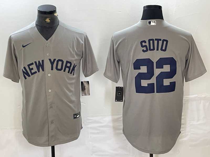 Men's New York Yankees #22 Juan Soto Name 2021 Grey Field of Dreams Cool Base Stitched Baseball Jersey