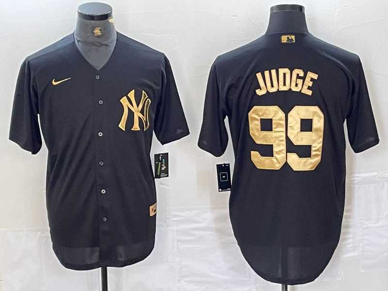 Men's New York Yankees #99 Aaron Judge Black Gold Cool Base Stitched Jersey