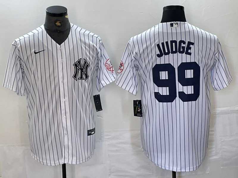 Men's New York Yankees #99 Aaron Judge Name White With Patch 2024 Cool Base Stitched Jersey
