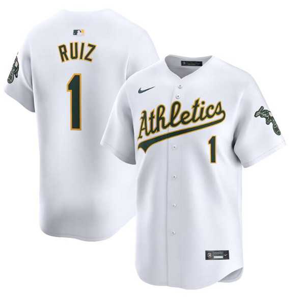 Men's Oakland Athletics #1 Esteury Ruiz White Home Limited Stitched Jersey Dzhi
