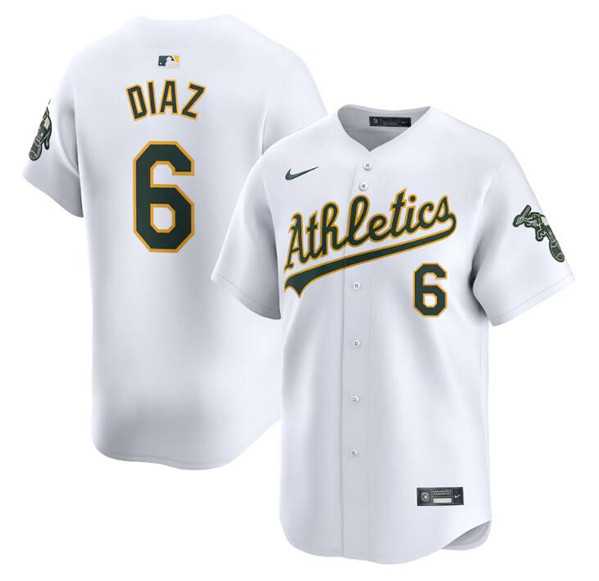Men's Oakland Athletics #6 Jordan Diaz White Home Limited Stitched Jersey Dzhi