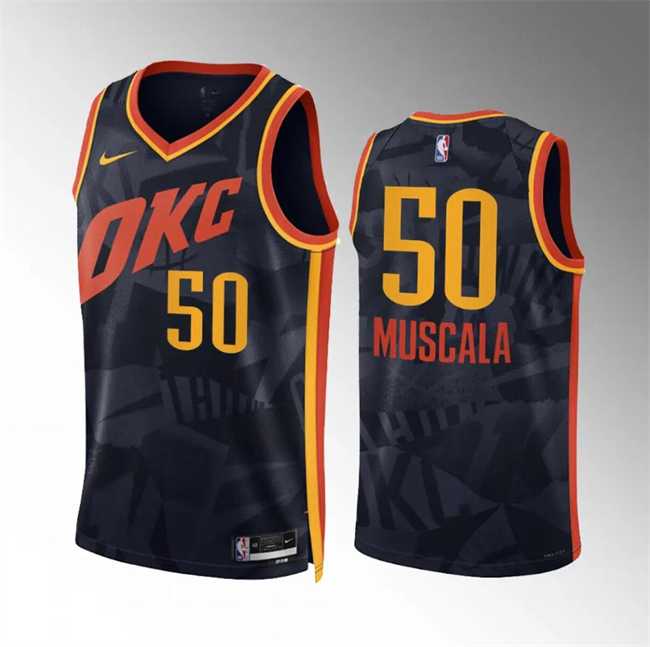 Men's Oklahoma City Thunder #50 Mike Muscala Black 2023-24 City Edition Stitched Basketball Jersey Dzhi