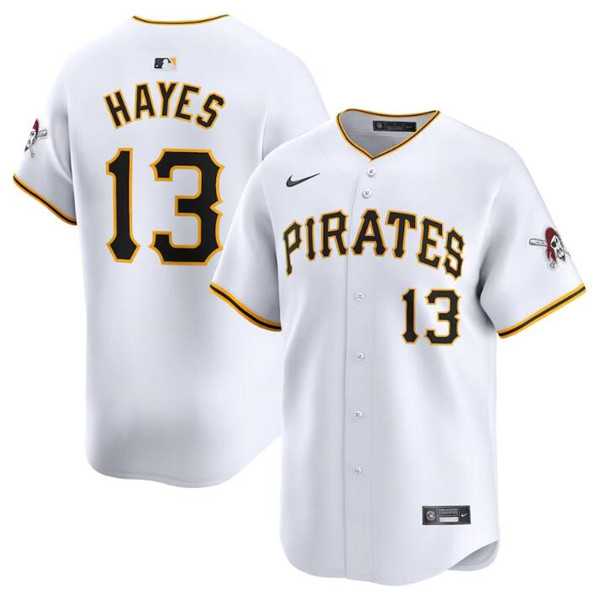 Men's Pittsburgh Pirates #13 Ke'Bryan Hayes White Home Limited Baseball Stitched Jersey Dzhi