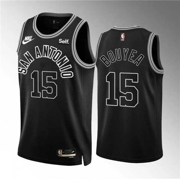 Men's San Antonio Spurs #15 Jamaree Bouyea Black Icon Edition Stitched Basketball Jerseys Dzhi