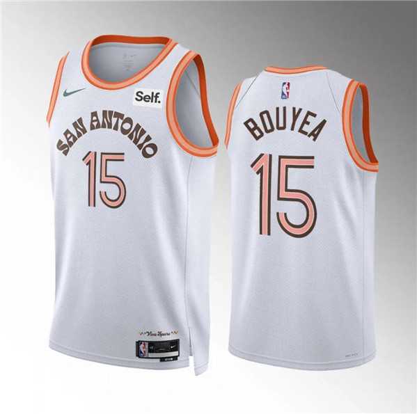 Men's San Antonio Spurs #15 Jamaree Bouyea White 2023-24 City Edition Stitched Basketball Jersey Dzhi