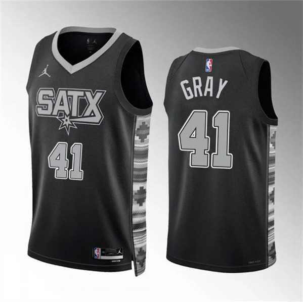 Men's San Antonio Spurs #41 Raiquan Gray Black Statement Edition Stitched Basketball Jersey Dzhi