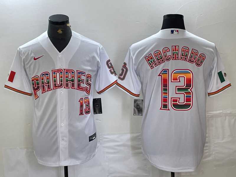 Men's San Diego Padres #13 Manny Machado Mexico White Cool Base Stitched Baseball Jersey Dzhi