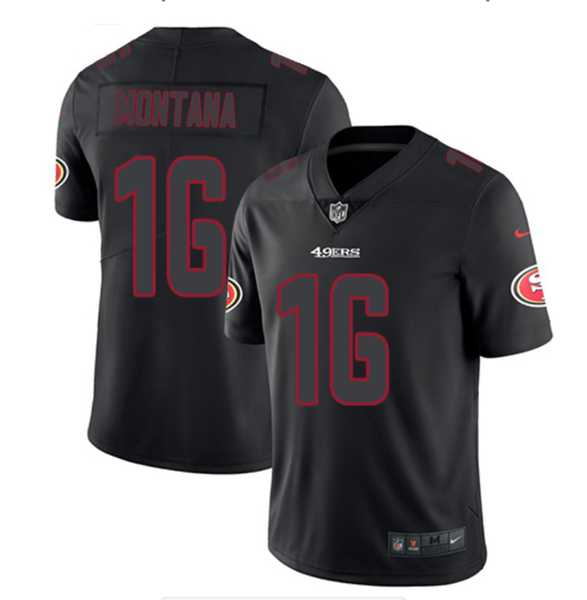 Men's San Francisco 49ers #16 Joe Montana Black Impact Limited Stitched Jersey Dyin