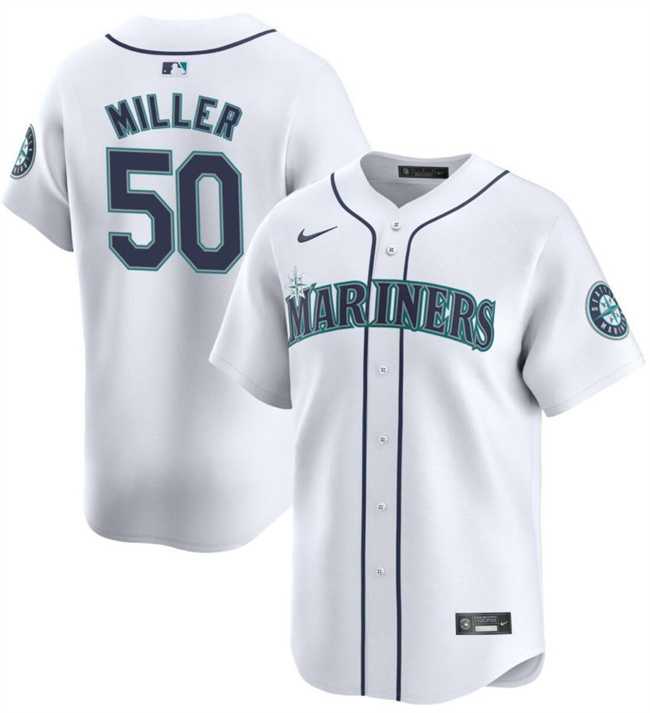 Men's Seattle Mariners #50 Bryce Miller White Home Limited Stitched jersey Dzhi