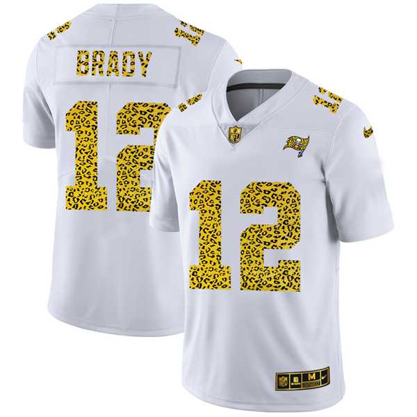 Men's Tampa Bay Buccaneers #12 Tom Brady 2020 White Leopard Print Fashion Limited Football Stitched Jersey Dyin