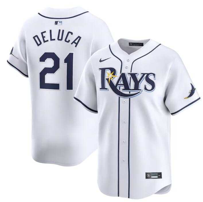 Men's Tampa Bay Rays #21 Jonny DeLuca White Home Limited Stitched Baseball Jersey Dzhi