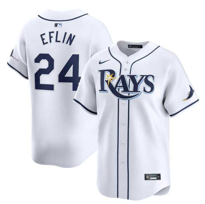Men's Tampa Bay Rays #24 Zach Eflin White Home Limited Stitched Baseball Jersey Dzhi
