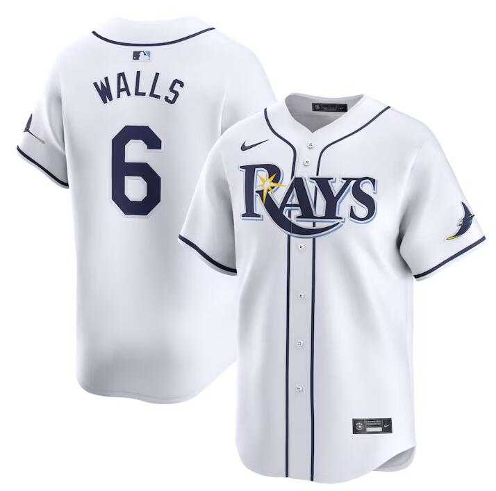 Men's Tampa Bay Rays #6 Taylor Walls White Home Limited Stitched Baseball Jersey Dzhi