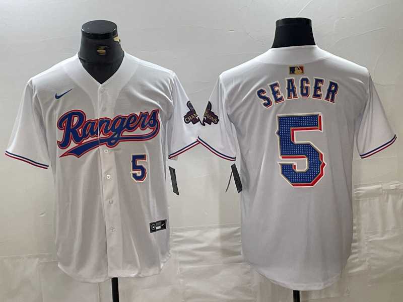 Men's Texas Rangers #5 Corey Seager Number White 2024 Gold Collection Limited Cool Base Jersey(1)