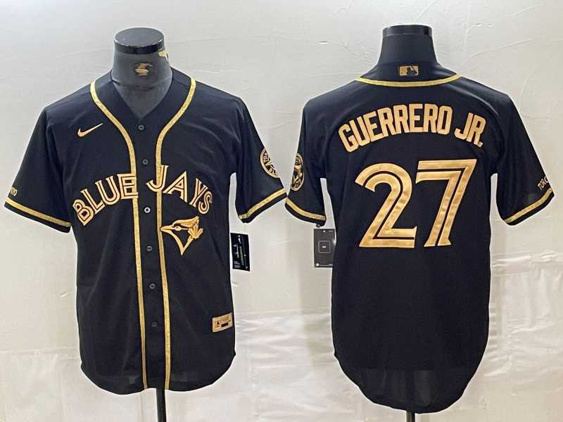 Men's Toronto Blue Jays #27 Vladimir Guerrero Jr Black Gold Cool Base Stitched Baseball Jerseys