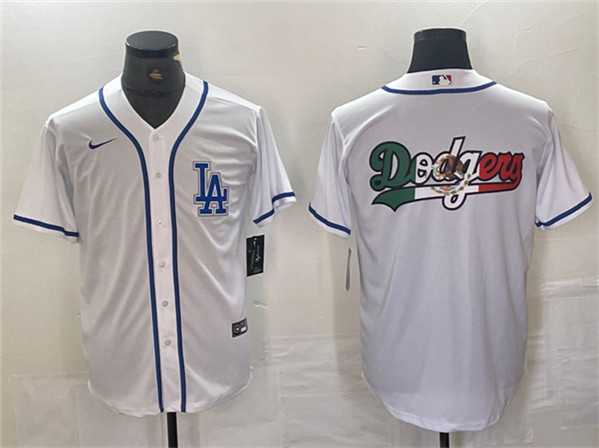 Mens Los Angeles Dodgers Team Big Logo White Cool Base Stitched Baseball Jersey