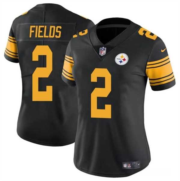 Women's Pittsburgh Steelers #2 Justin Fields Black Color Rush Football Stitched Jersey Dzhi