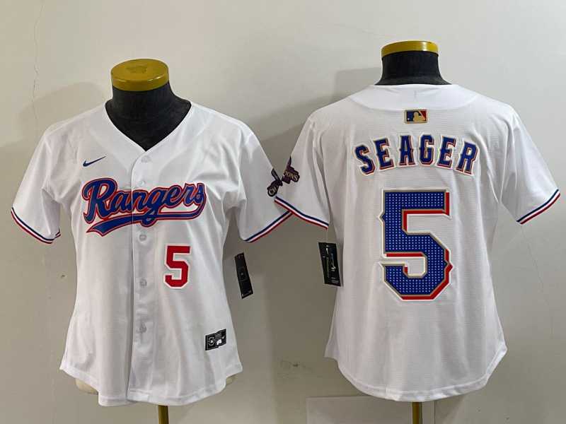 Women's Texas Rangers #5 Corey Seager Number White 2024 Gold Collection Limited Cool Base Jerseys