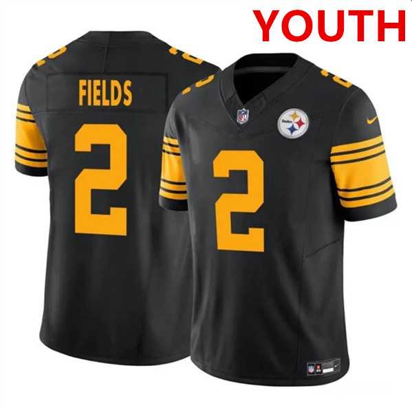 Youth Pittsburgh Steelers #2 Justin Fields Black 2023 F.U.S.E. Color Rush Limited Football Stitched Jersey Dzhi