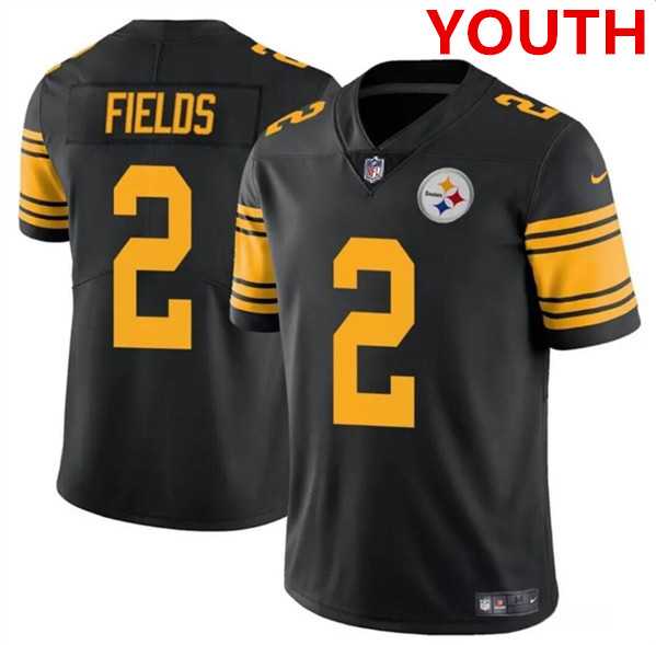 Youth Pittsburgh Steelers #2 Justin Fields Black Color Rush Limited Football Stitched Jersey Dzhi