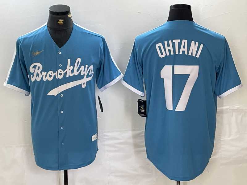 Men's Brooklyn Dodgers #17 Shohei Ohtani Light Blue Cooperstown Collection Cool Base Jersey