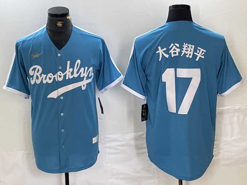 Men's Brooklyn Dodgers #17 Shohei Ohtani Light Blue Japanese Cooperstown Collection Cool Base Jersey