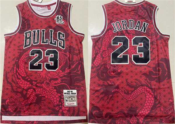 Men's Chicago Bulls #23 Michael Jordan Red 1997-98 Throwback Stitched Basketball Jersey Mixiu