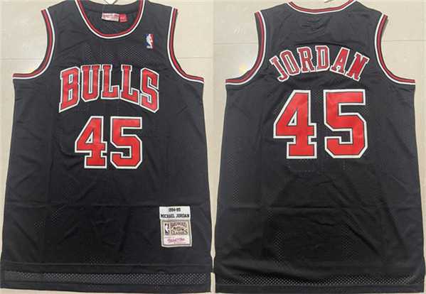 Men's Chicago Bulls #45 Michael Jordan Black 1994-95 Throwback Stitched Basketball Jersey Mixiu