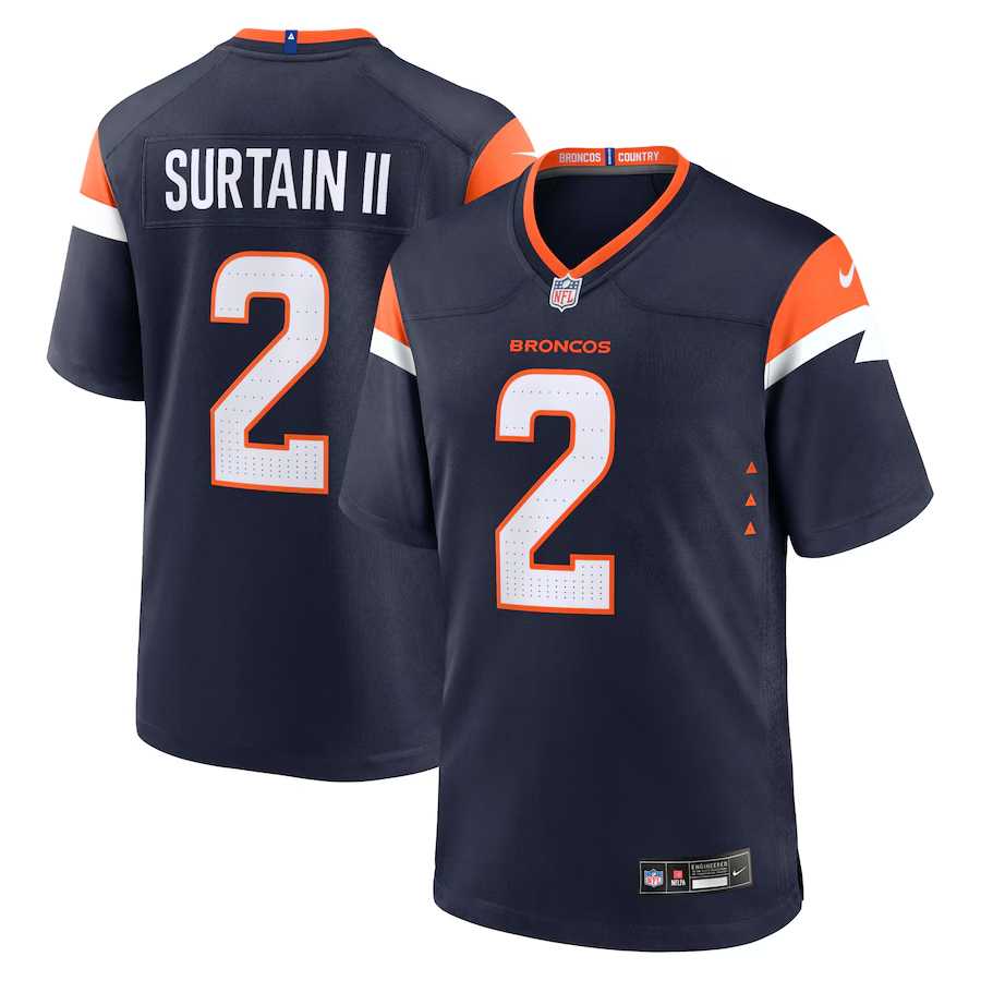 Men's Denver Broncos #2 Pat Surtain II Navy 2024 Game Stitched Jersey Dzhi