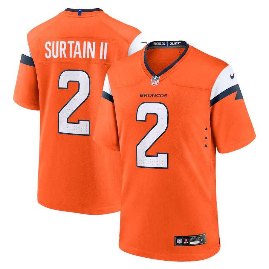 Men's Denver Broncos #2 Pat Surtain II Orange 2024 Game Stitched Jersey Dzhi