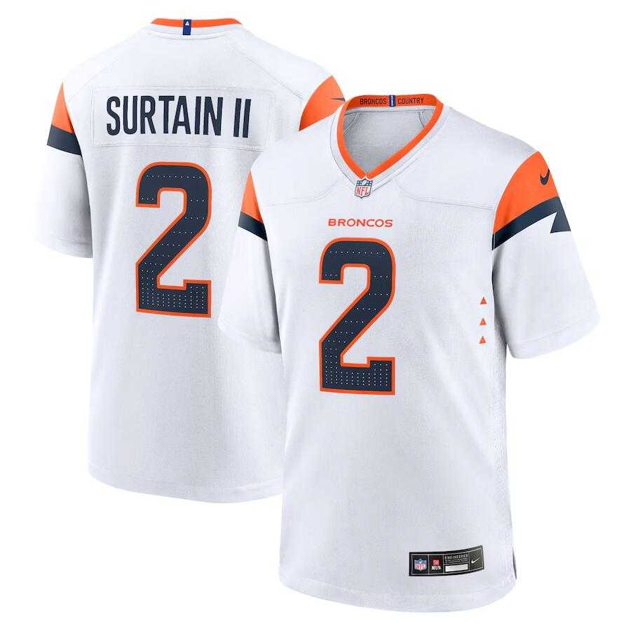 Men's Denver Broncos #2 Pat Surtain II White 2024 Game Stitched Jersey Dzhi