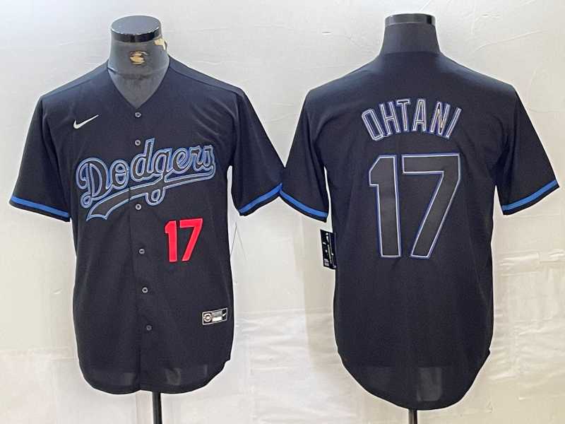 Mens Los Angeles Dodgers #17 Shohei Ohtani Number Lights Out Black Fashion Stitched Cool Base Nike Jersey