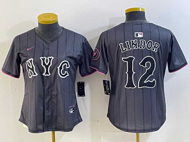 Women's New York Mets #12 Francisco Lindor Grey 2024 City Connect Cool Base Stitched Jersey