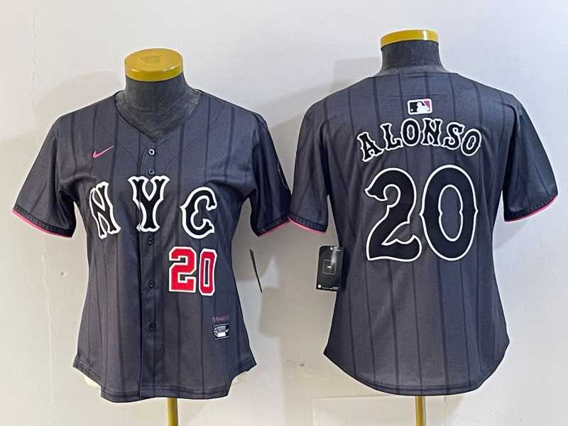 Women's New York Mets #20 Pete Alonso Number Grey 2024 City Connect Cool Base Stitched Jerseys